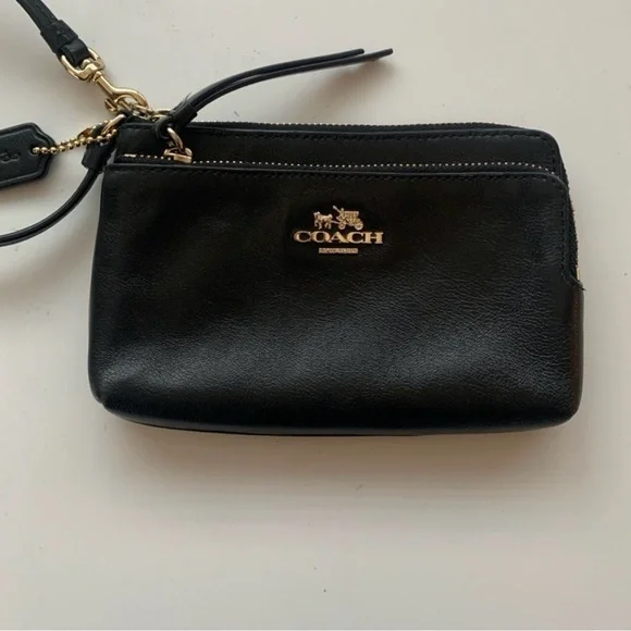 Coach Black Leather Double Zip Wristlet - Picture 1 of 5